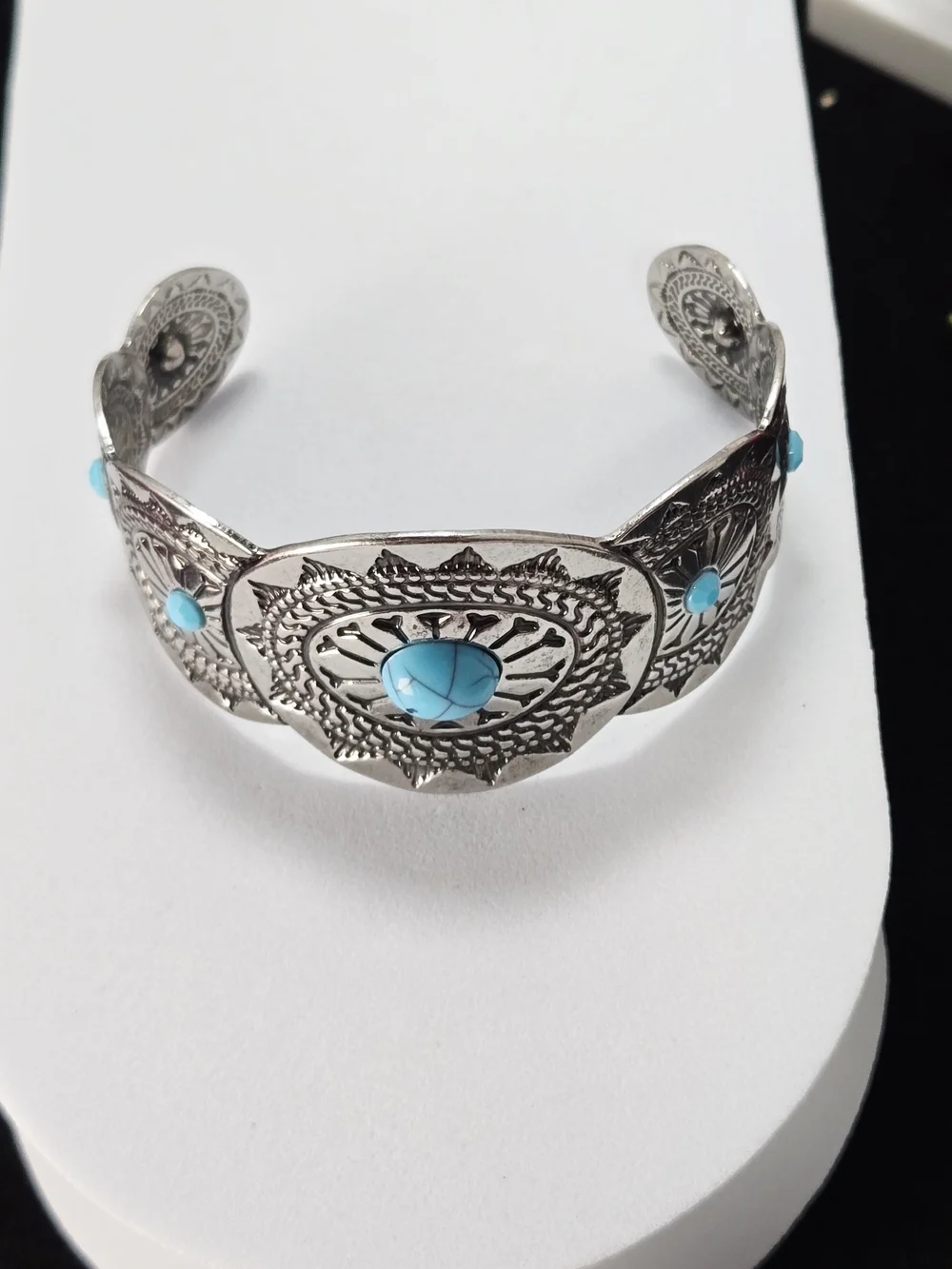 Turquoise Concho Cuff Bracelet Western Silver Open Bangle Statement Cowgirl Chic